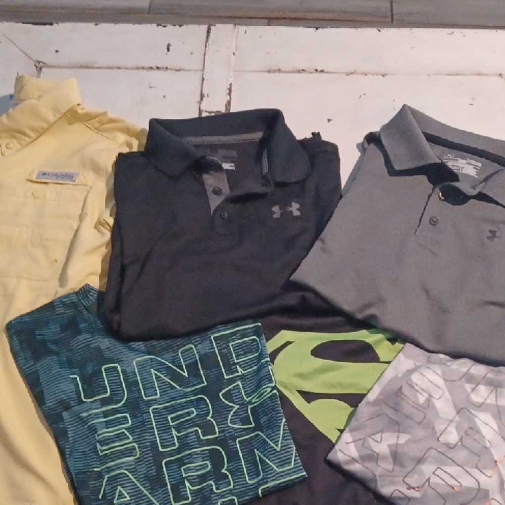 (5)Under Armour Dri Fit Shirts And (1) PFG Columbia Fishing Shirt Sz 10/12